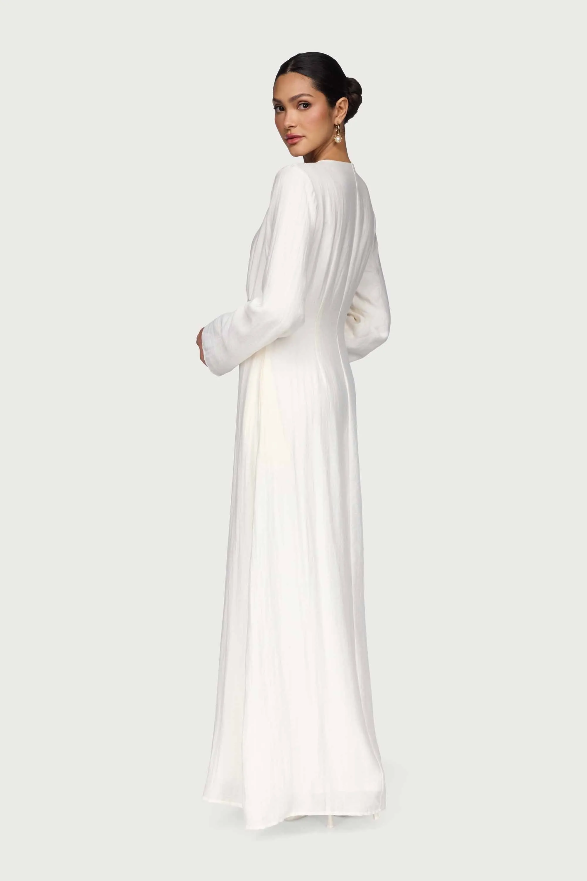 Detachable parts Linen Blend Button Front Maxi Dress - Off White