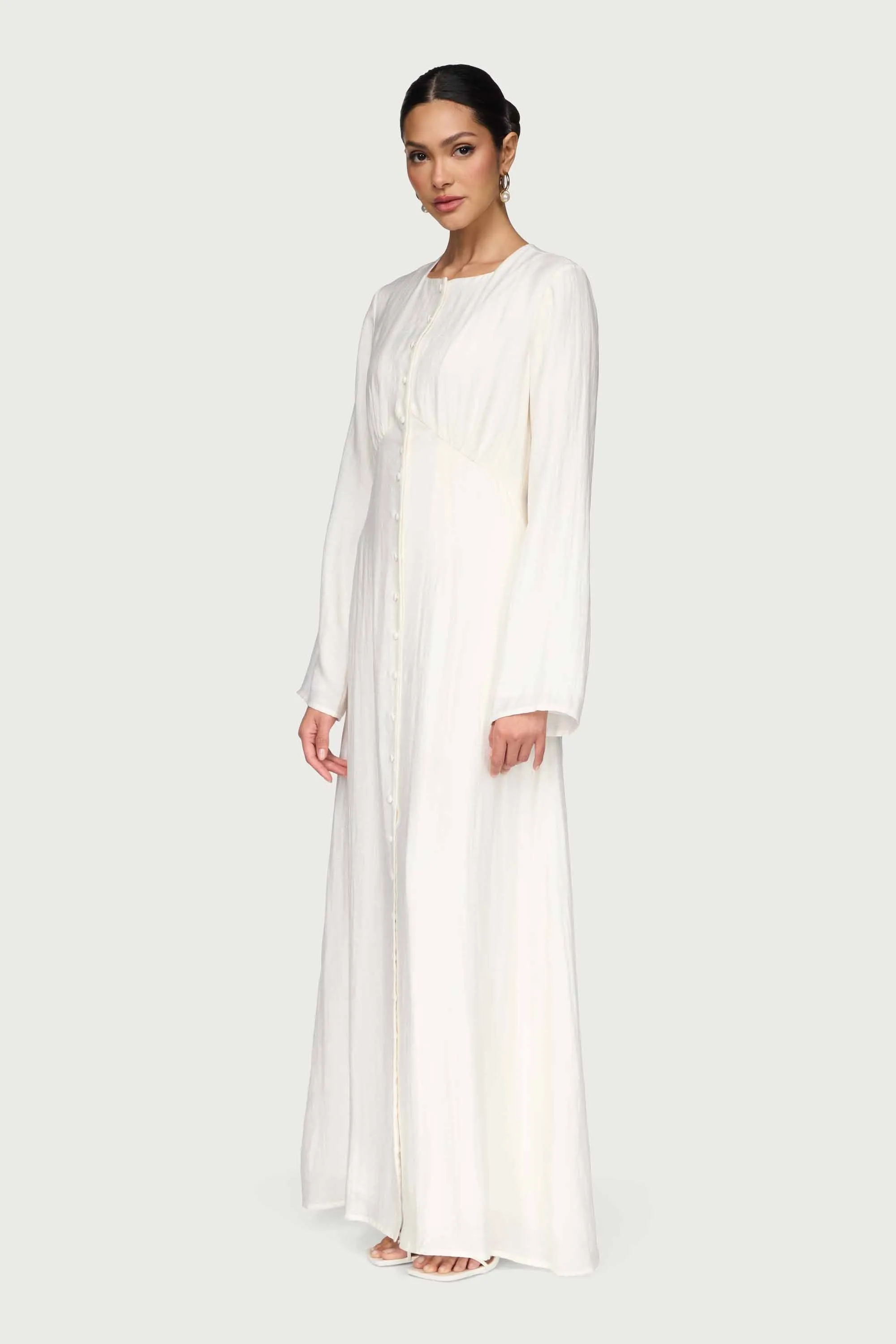 Detachable parts Linen Blend Button Front Maxi Dress - Off White