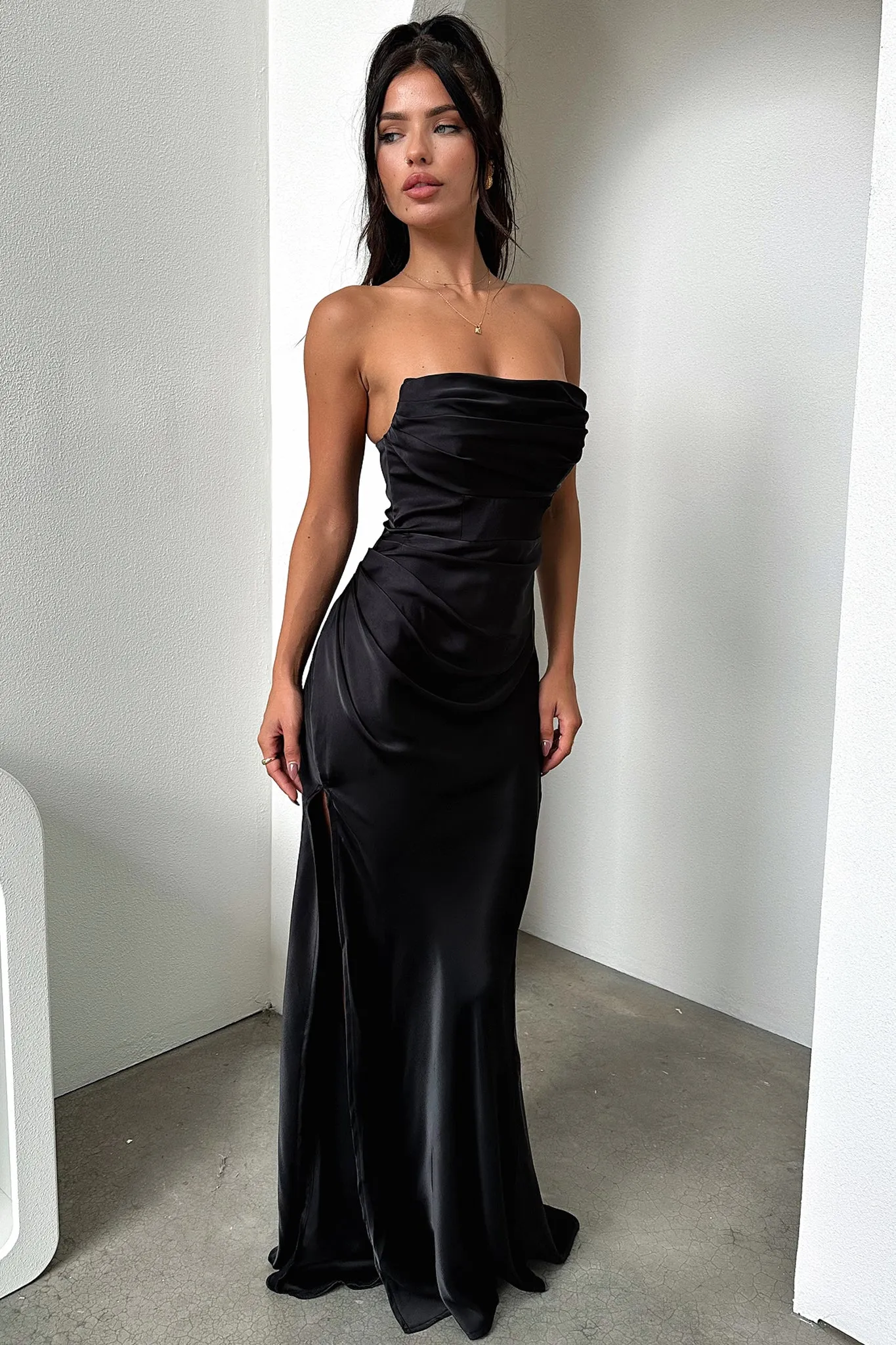 Detachable Tie Lola Maxi Dress - Black