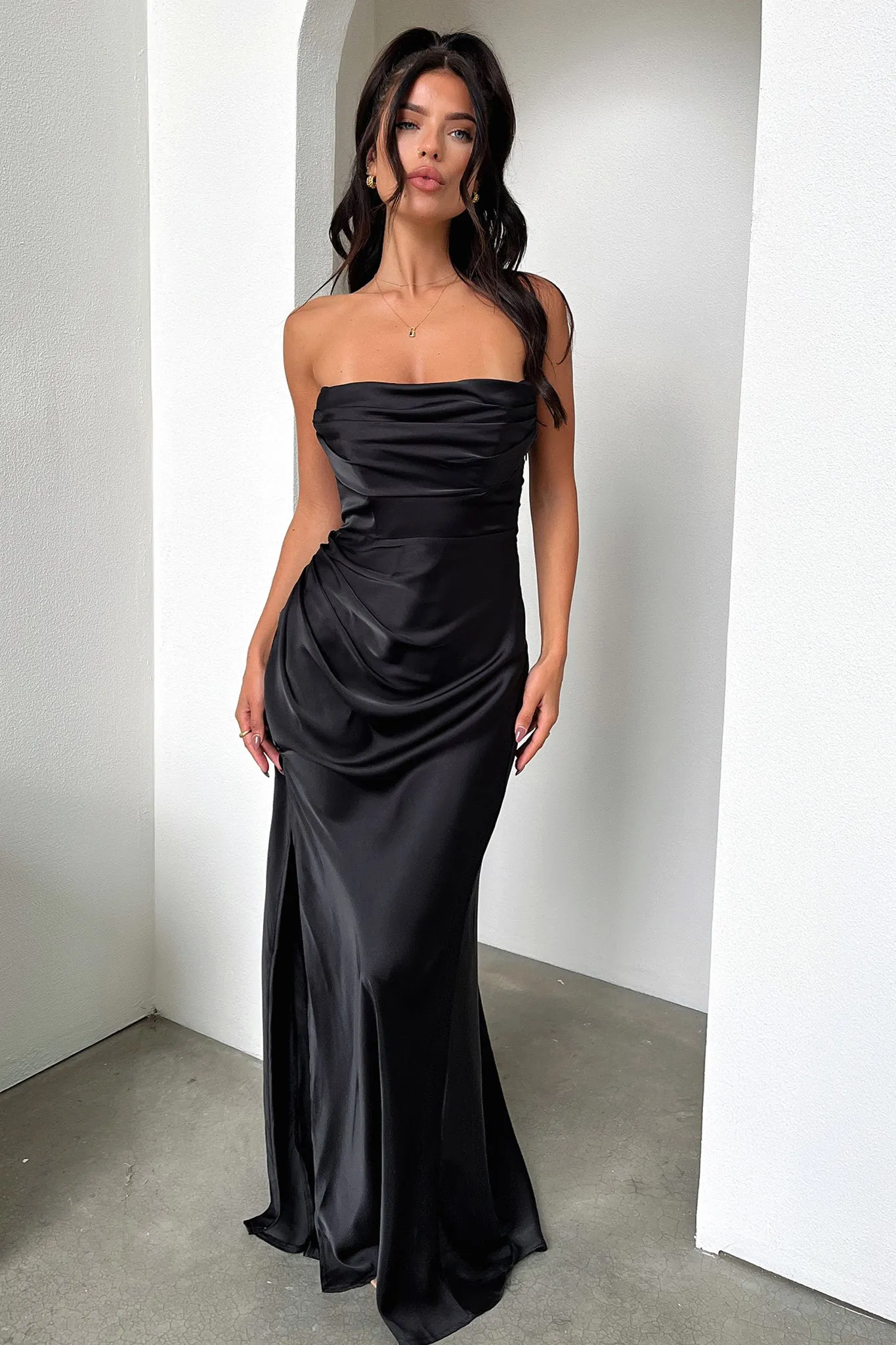 Detachable Tie Lola Maxi Dress - Black