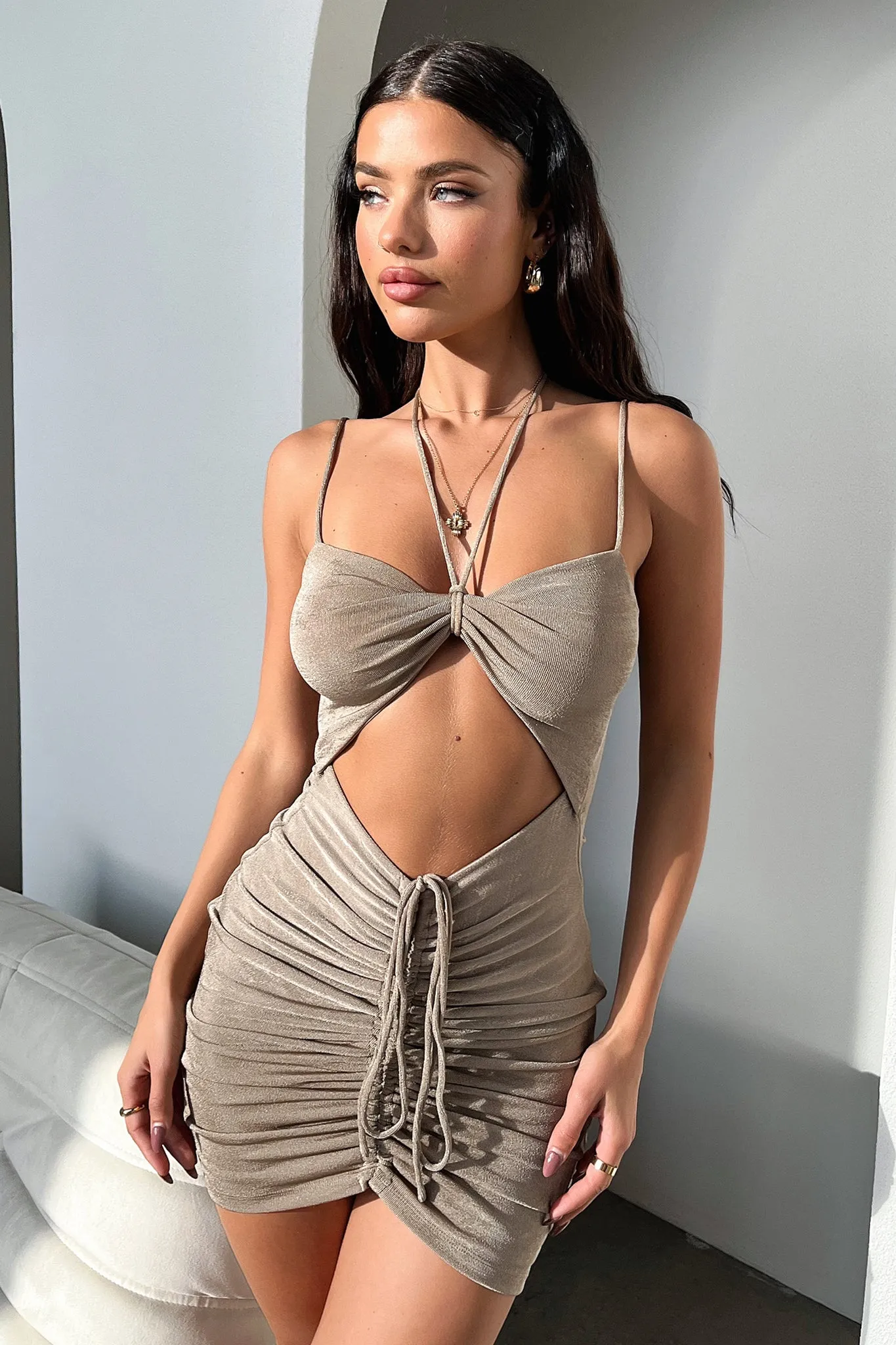 Diagonal Cut Billie Dress - Dusty Brown