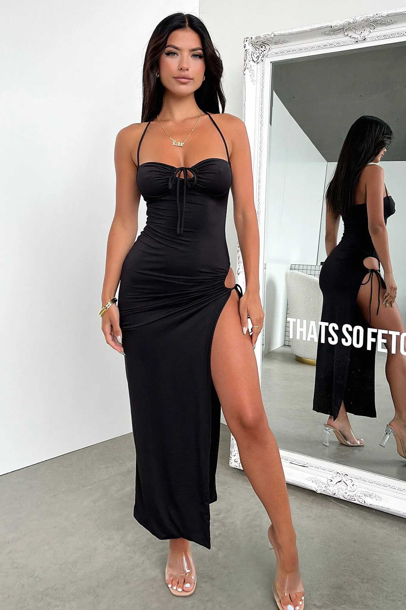 Diagonal Cut Imana Maxi Dress - Black