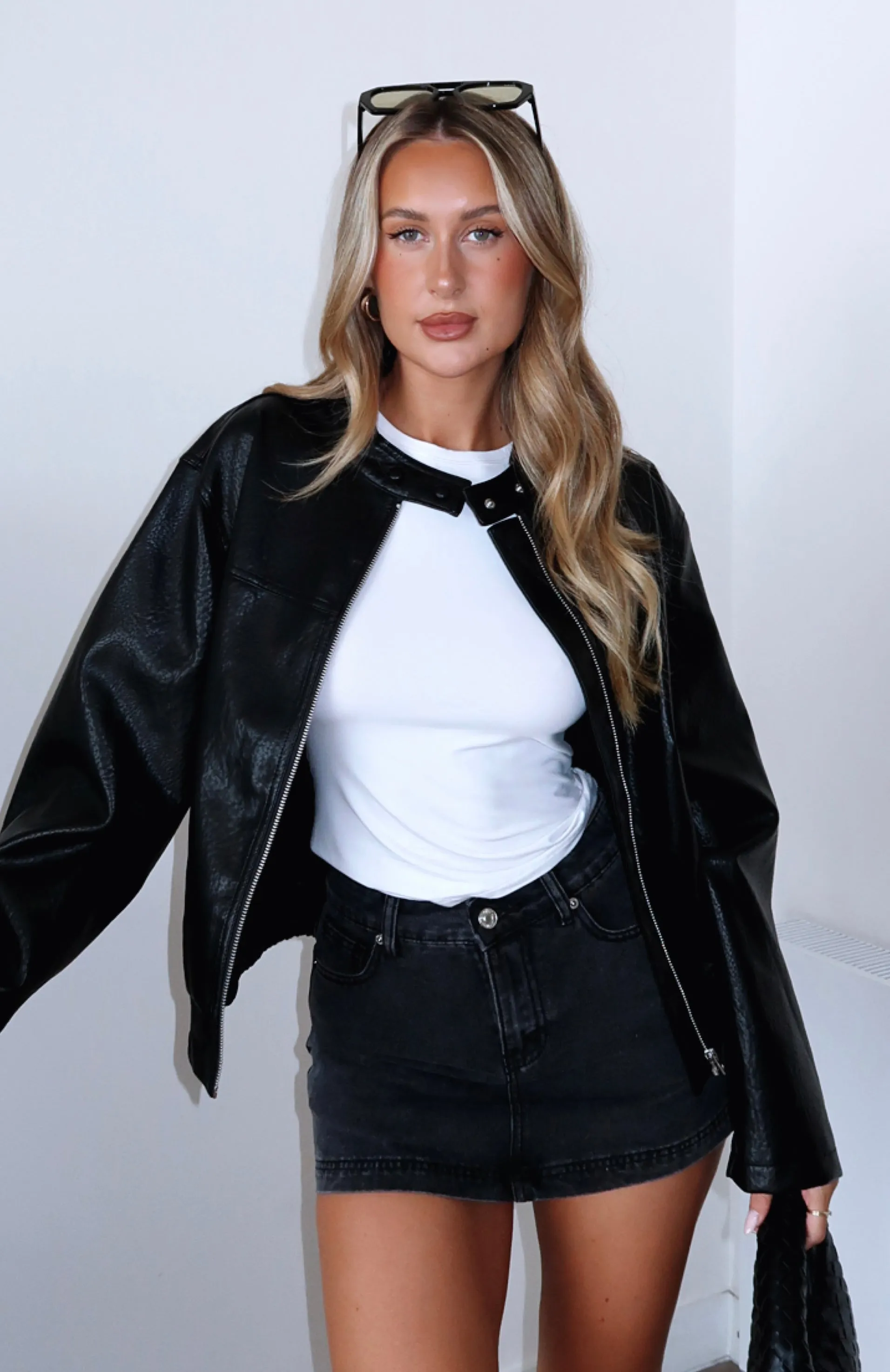 patched design Daily Essential Don't Leave Me Denim Skort Black Acid
