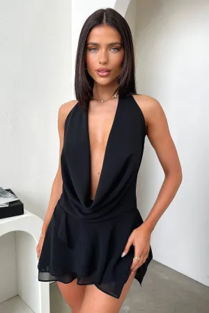 Highlight Zone Youth Flair Cleo Plunge Cowl Neck Mini Dress - Black