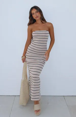 New Vibrations Strapless Maxi Dress Brown Velvet-Touch