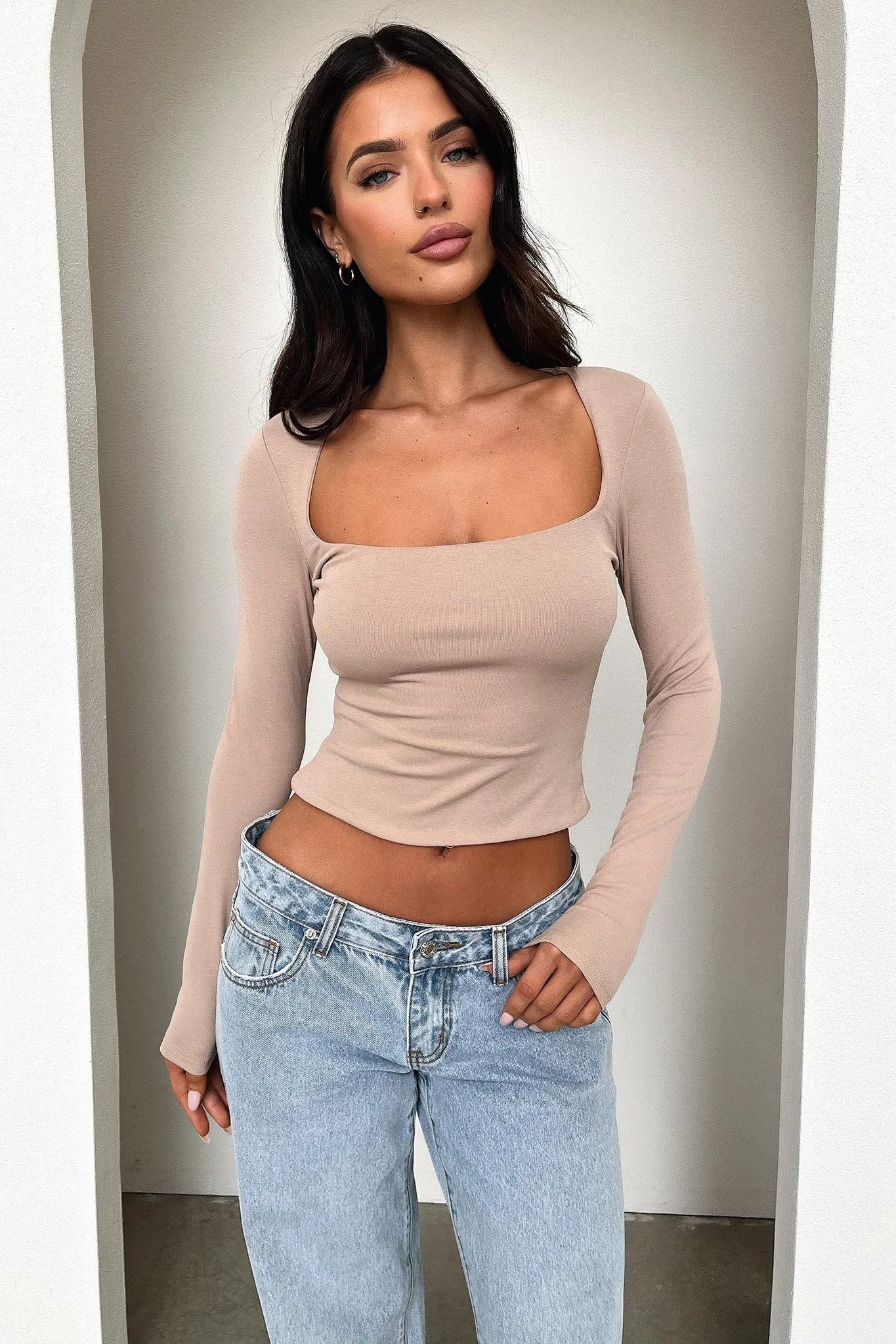 Andre Long Sleeve Top - Beige Forest trail