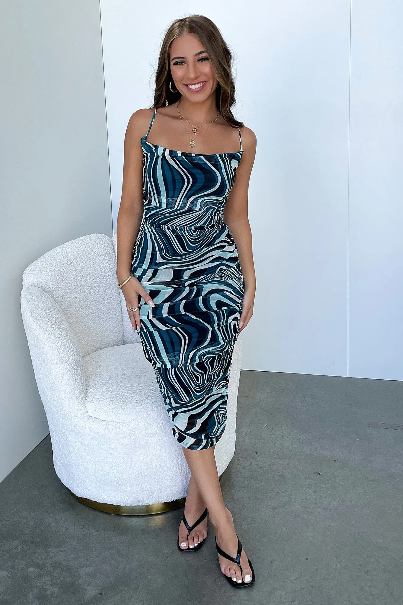 Earthy Hues Linda Midi Dress - Green Swirl