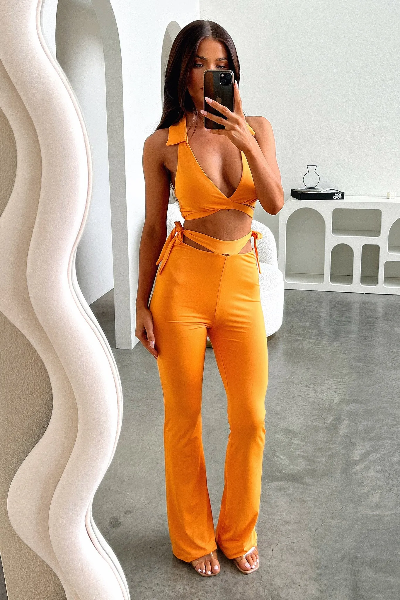 Easy Care Thia Flare Pants - Orange