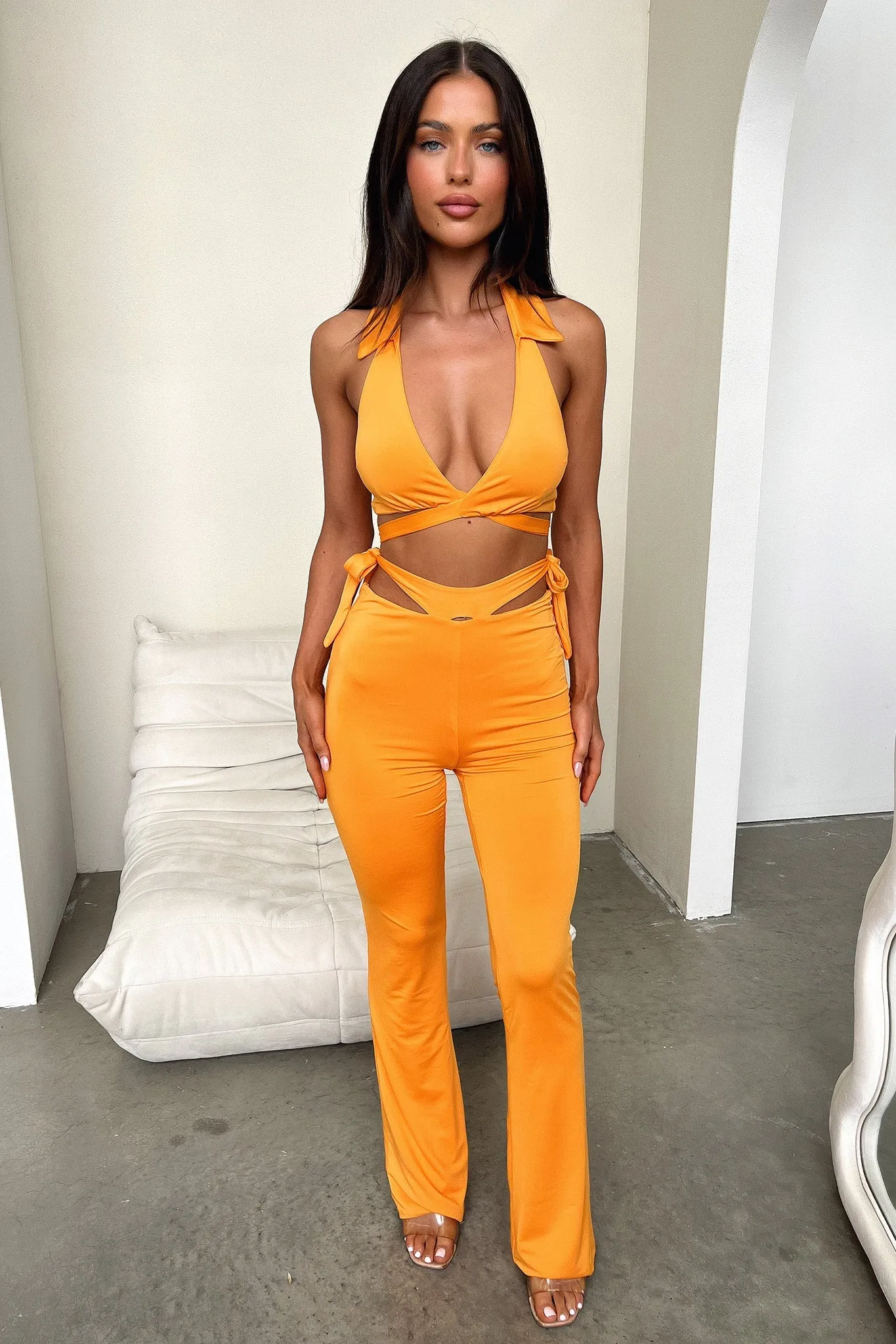 Easy Care Thia Flare Pants - Orange