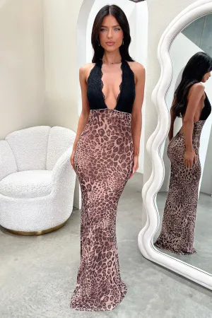 Turquoise Glow Whittaker Lace Bust Maxi Dress - Leopard