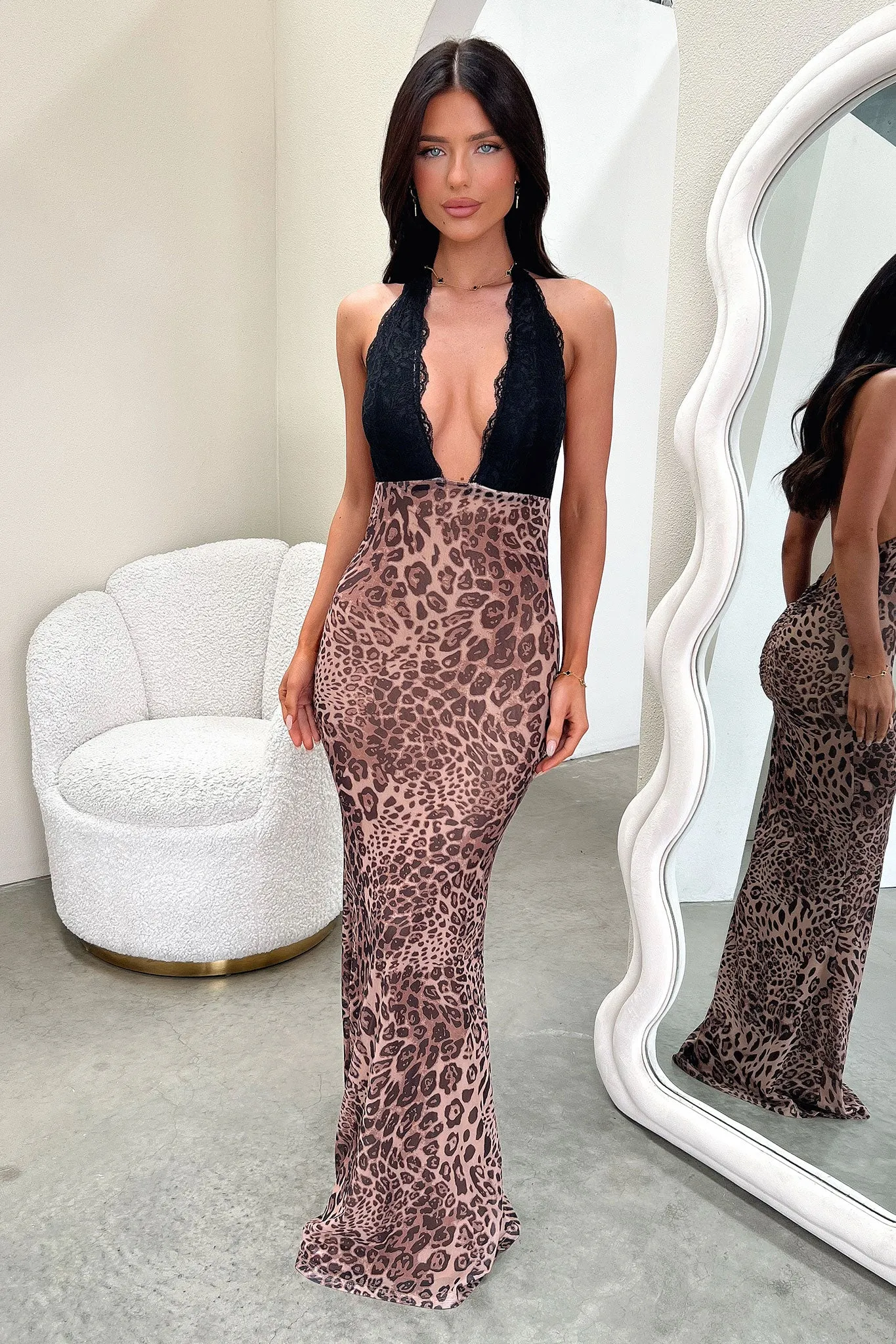 Easy Stretch Whittaker Lace Bust Maxi Dress - Leopard