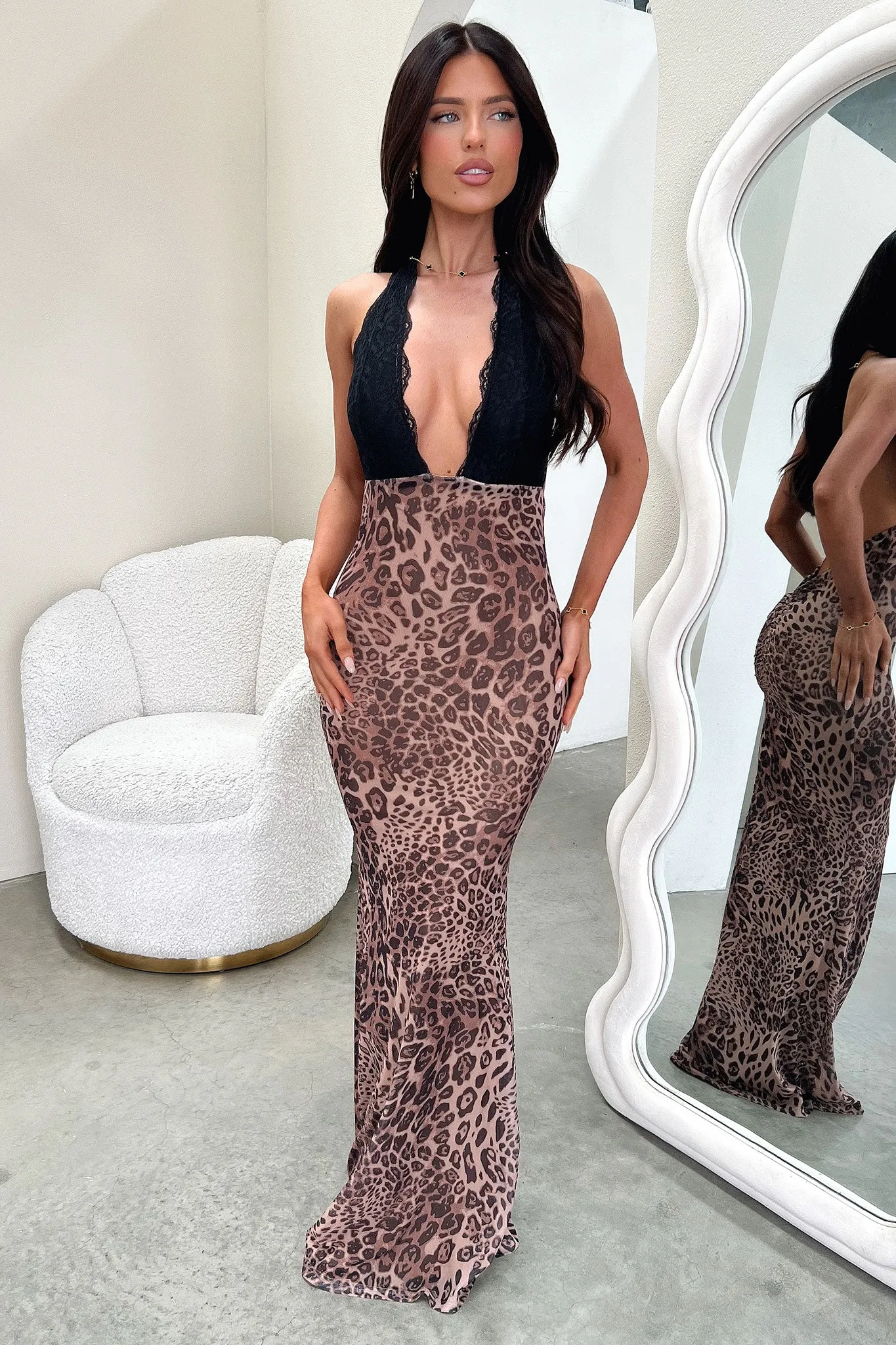 Easy Stretch Whittaker Lace Bust Maxi Dress - Leopard