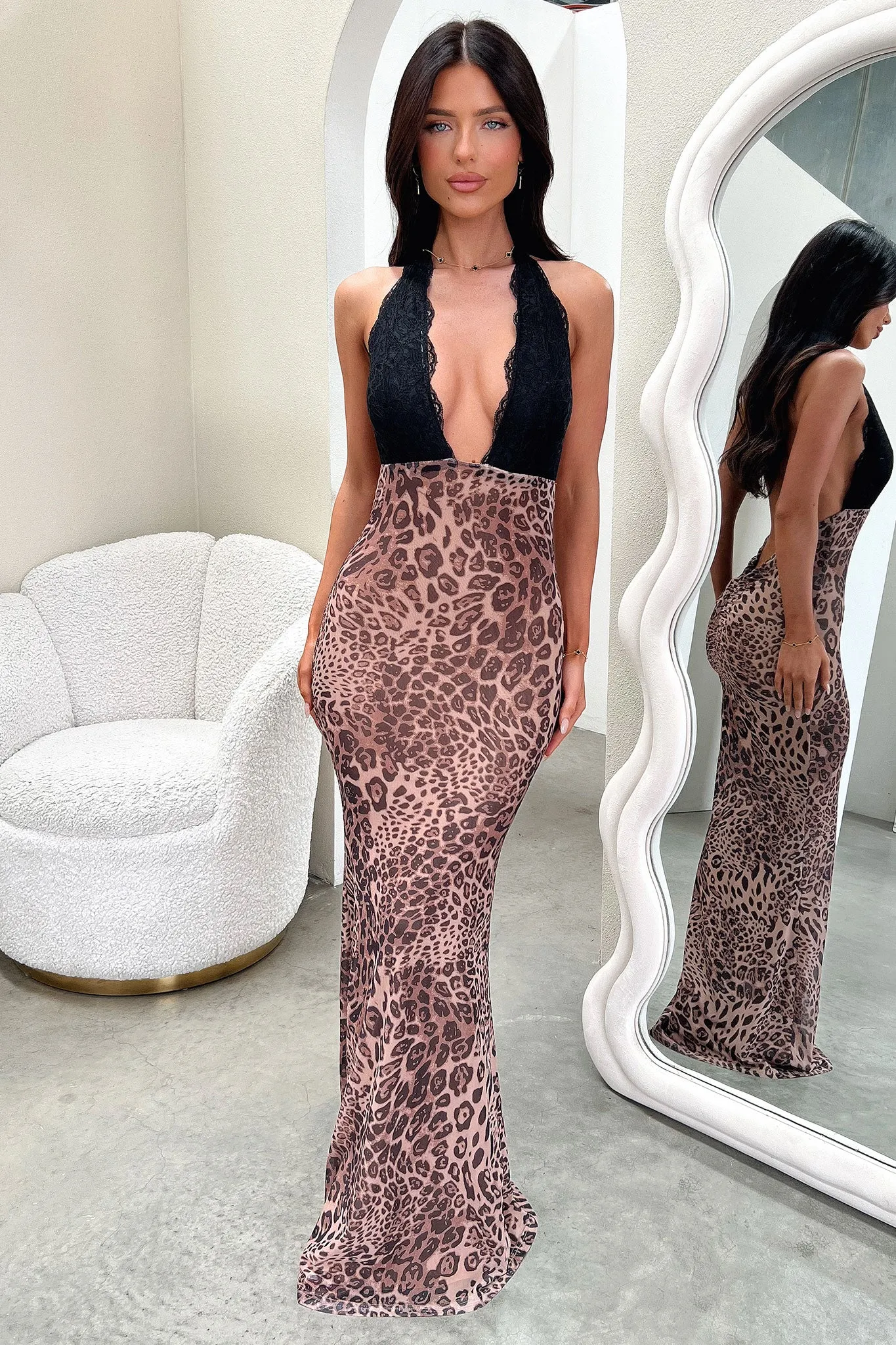 Whittaker Lace Bust Maxi Dress - Leopard Social Ease Active Vibe