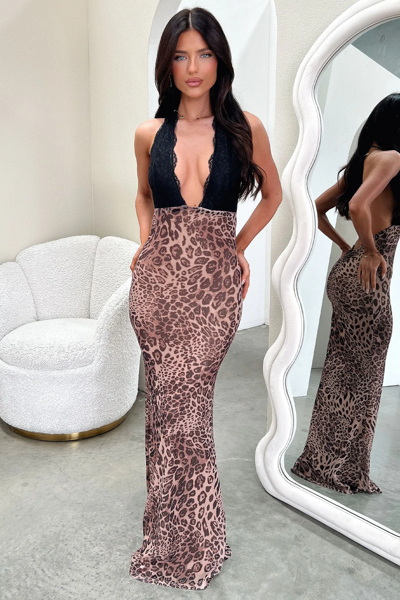 Easy Stretch Whittaker Lace Bust Maxi Dress - Leopard
