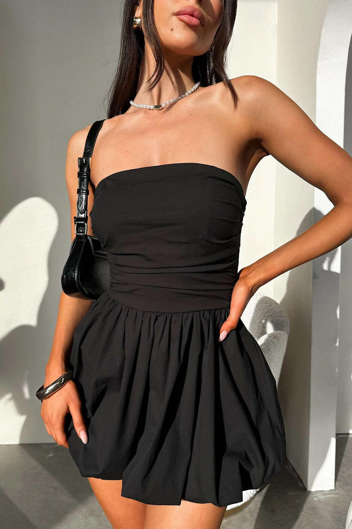 Edge Kiss Olicia Strapless Bubble Skirt Mini Dress - Black