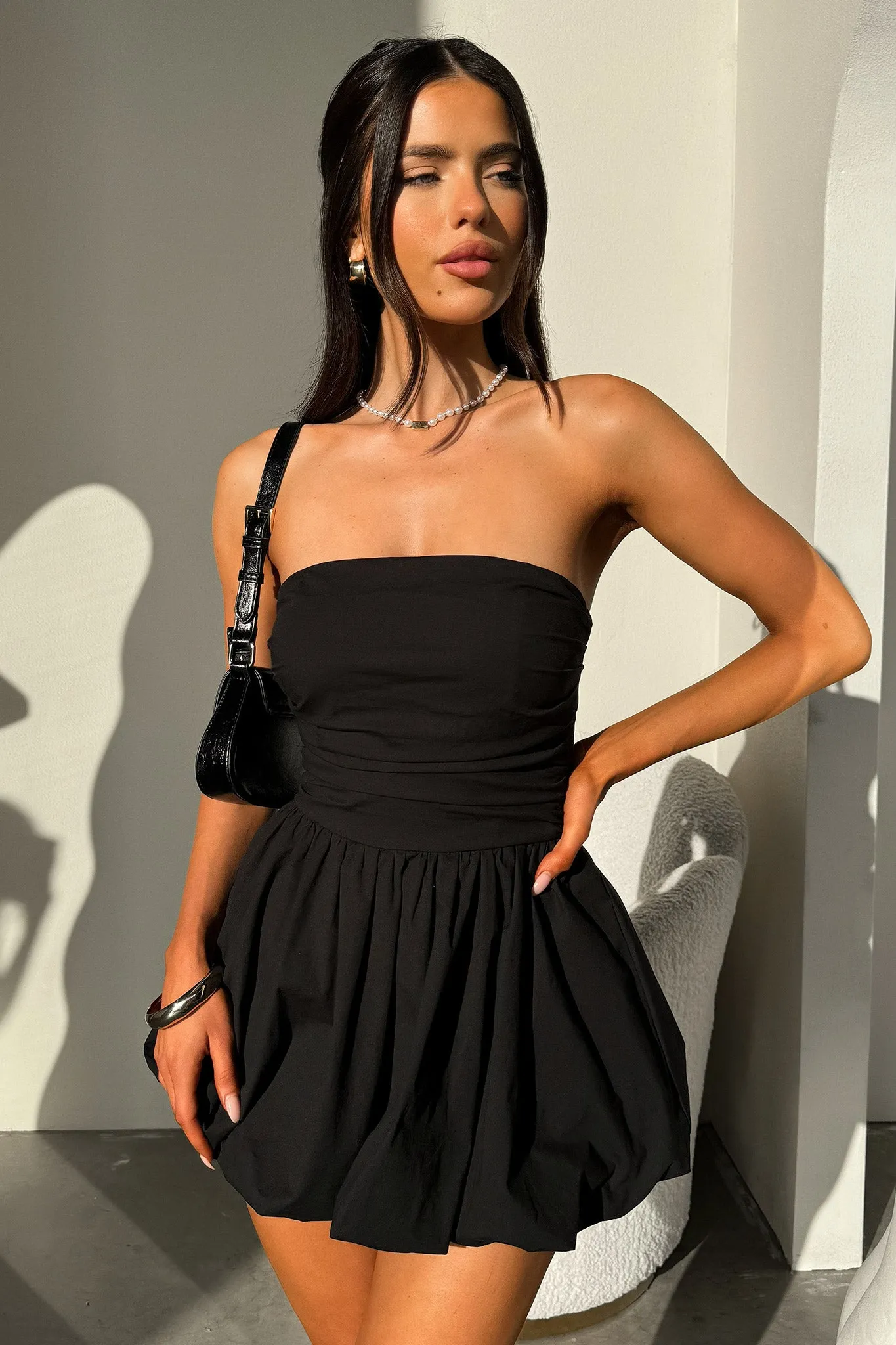 Edge Kiss Olicia Strapless Bubble Skirt Mini Dress - Black