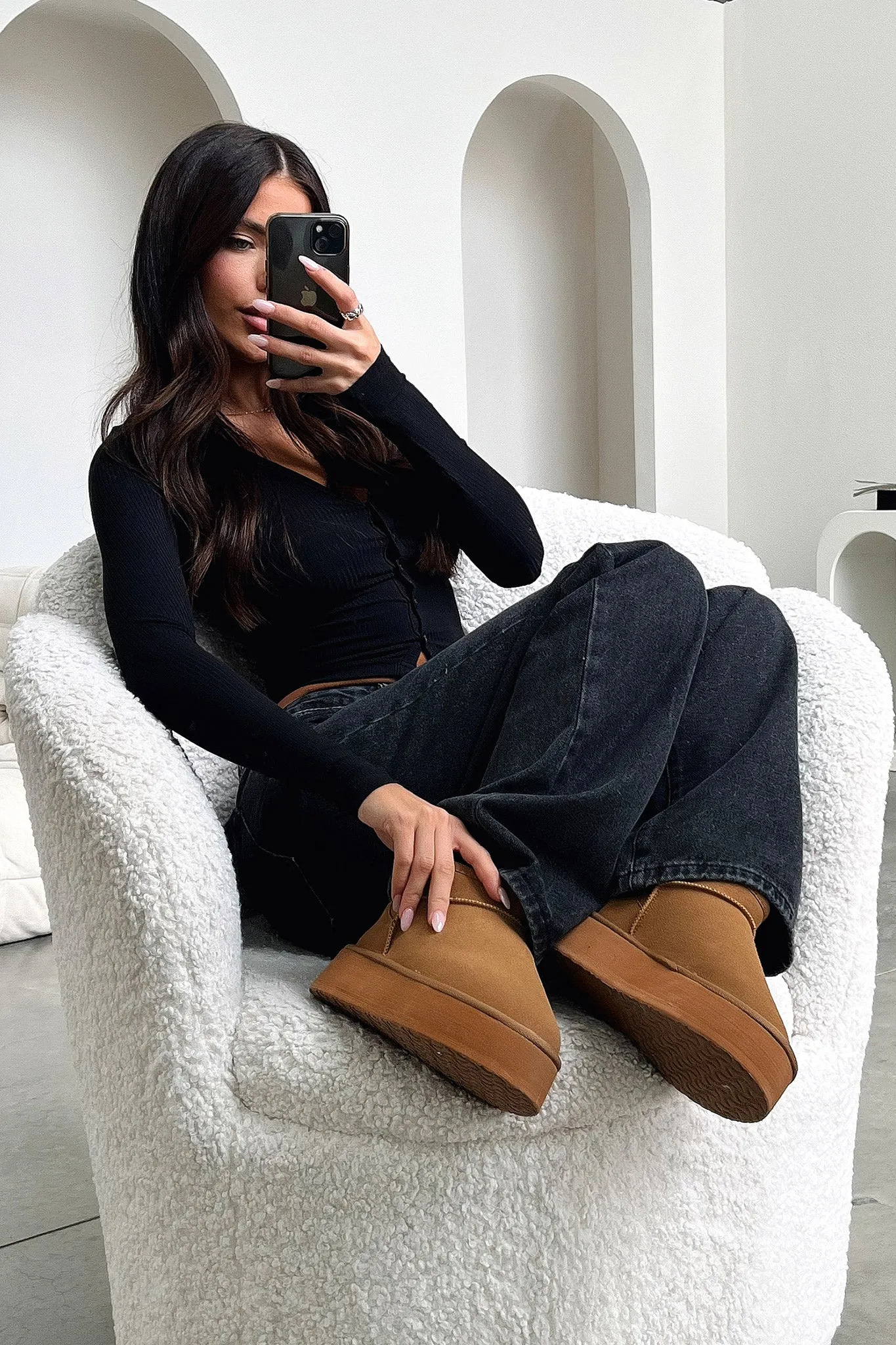 Eesha Platform Boots - Chestnut Sleek Finish