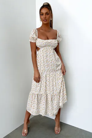 Noelle Midi Dress - Yellow Floral Wave Touch Relaxed Fit
