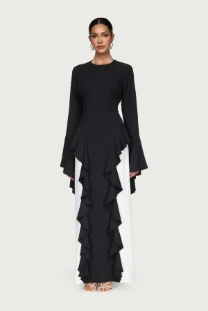 Shiny surface Event Ready Leen Contrast Ruffle Maxi Dress - Black
