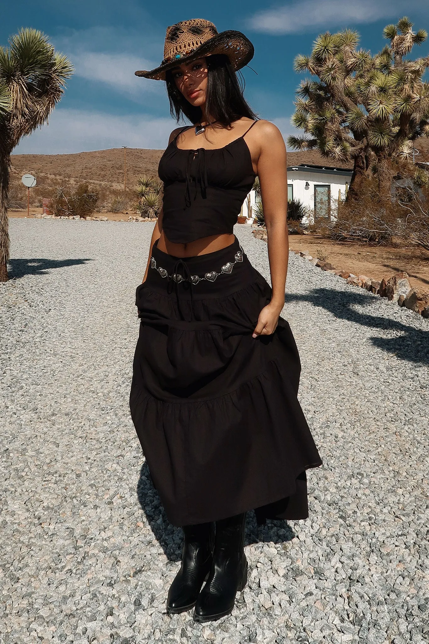 Elegant Shape Barbados Linen Maxi Skirt - Black