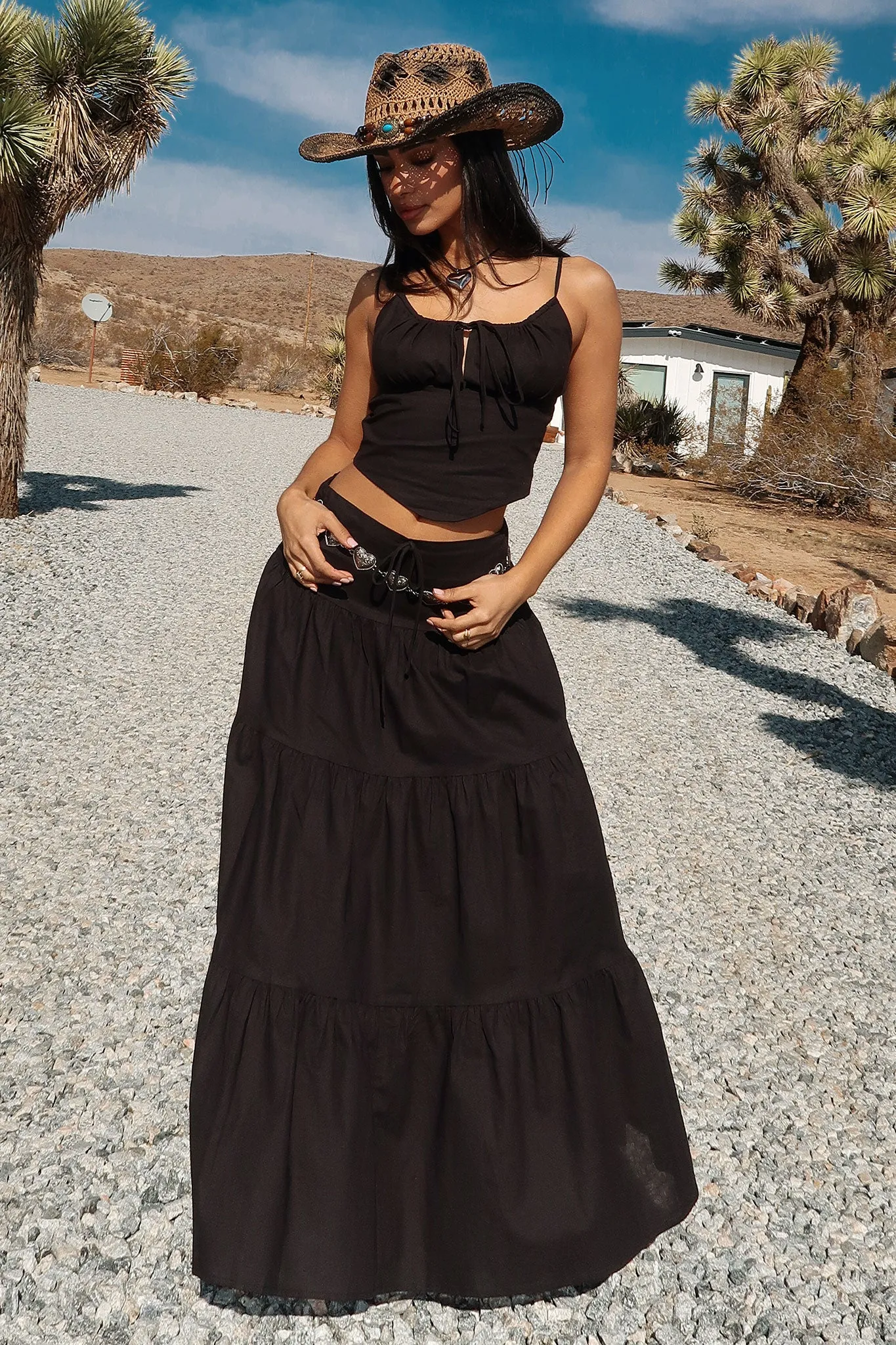 Barbados Linen Maxi Skirt - Black Functional Detail