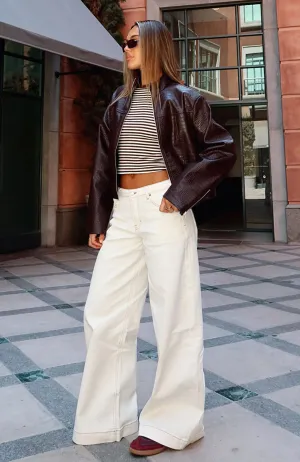 Retro Style Elena Low Rise Wide Leg Jeans Cream