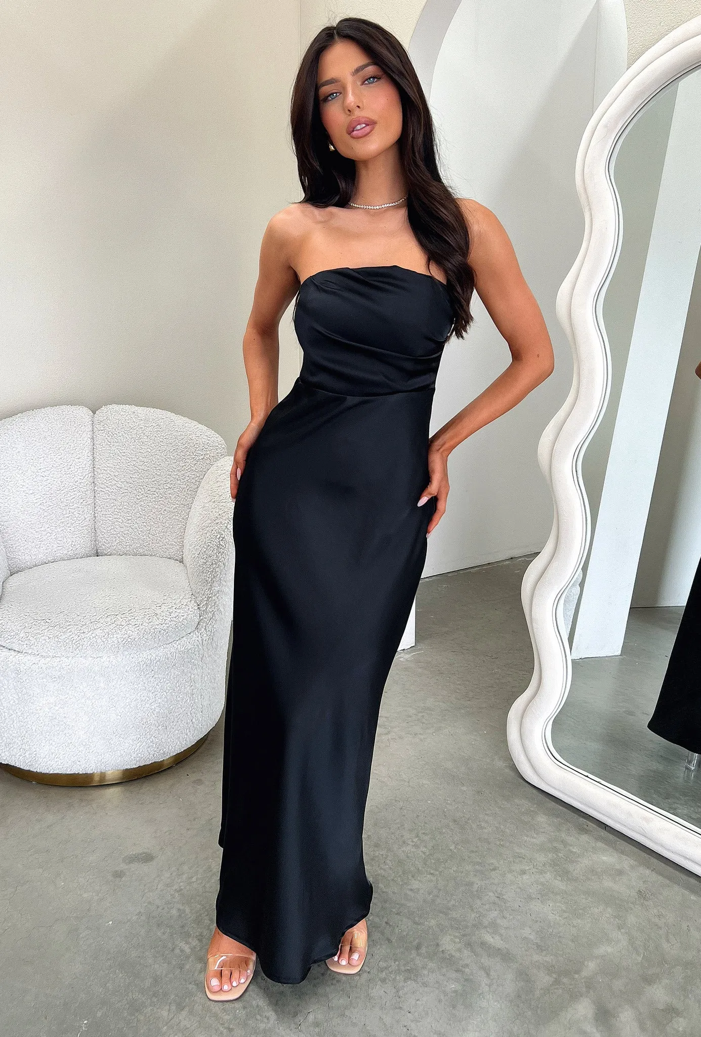Elio Strapless Satin Maxi Dress - Black Modern Apparel