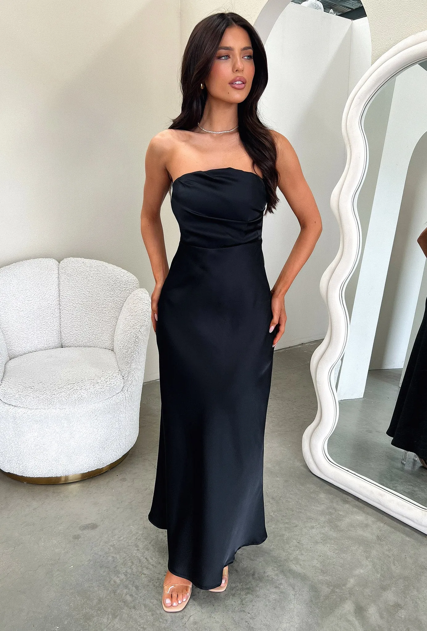 Elio Strapless Satin Maxi Dress - Black Modern Apparel