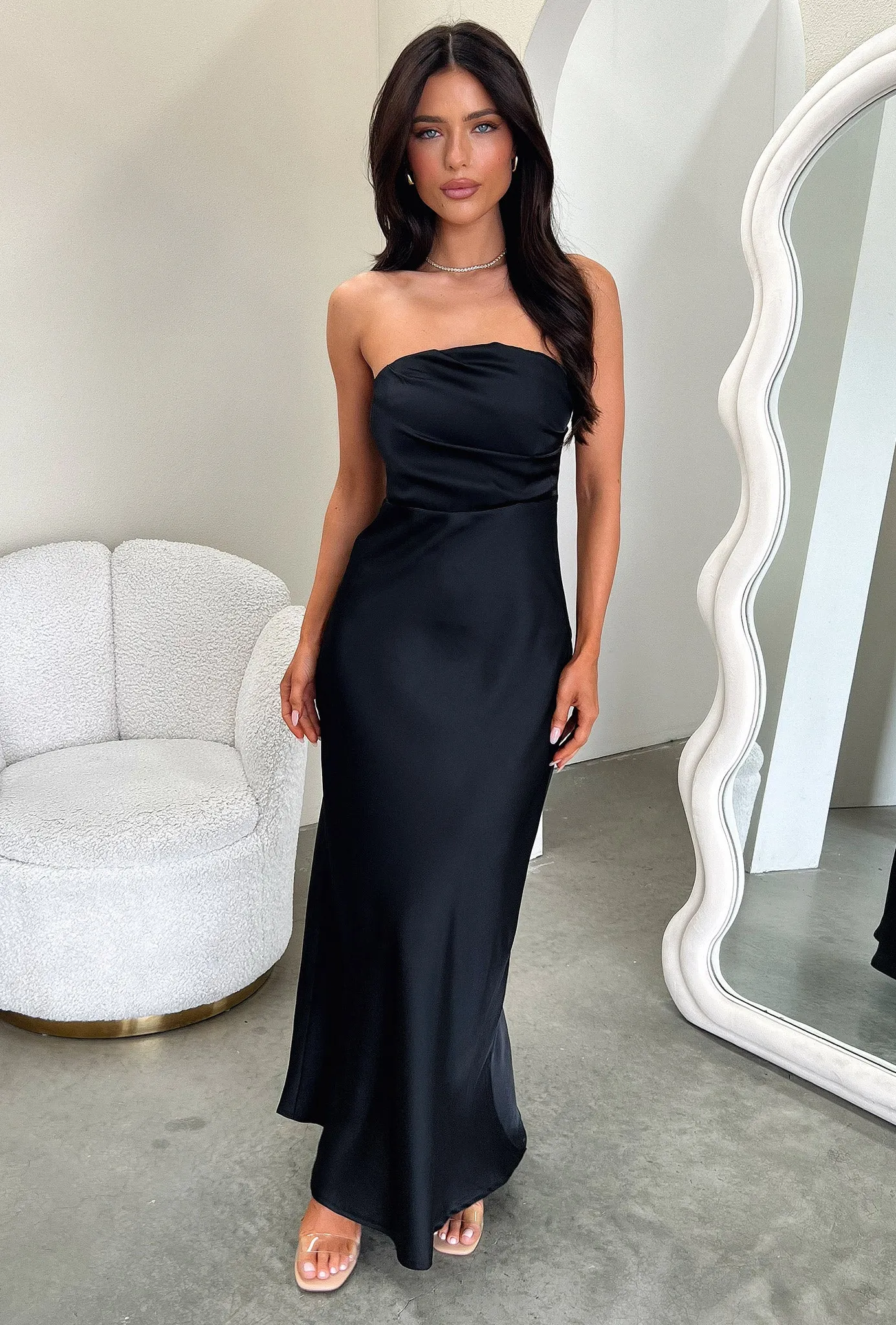 Elio Strapless Satin Maxi Dress - Black Modern Apparel