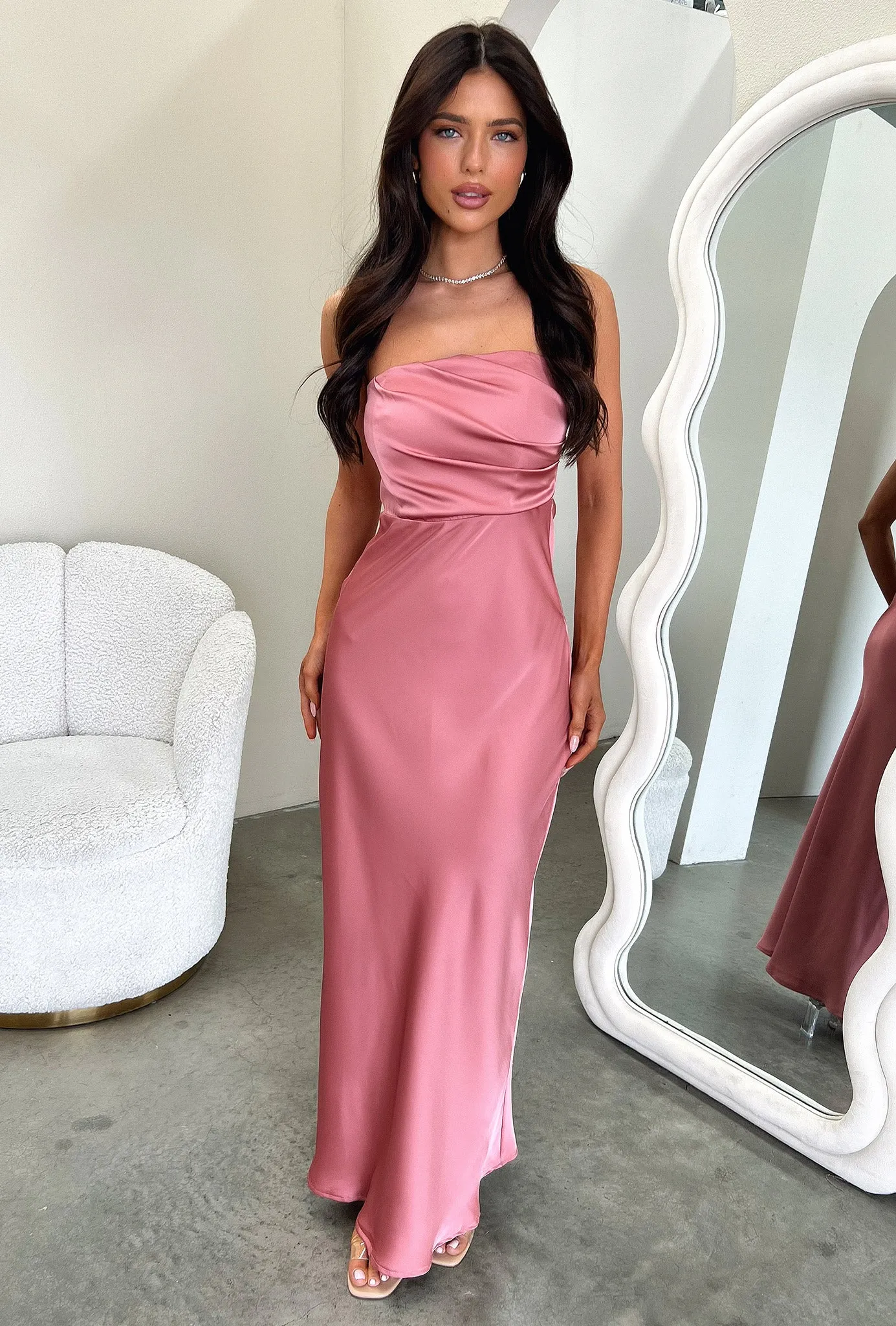 Elio Strapless Satin Maxi Dress - Rose soft time New York