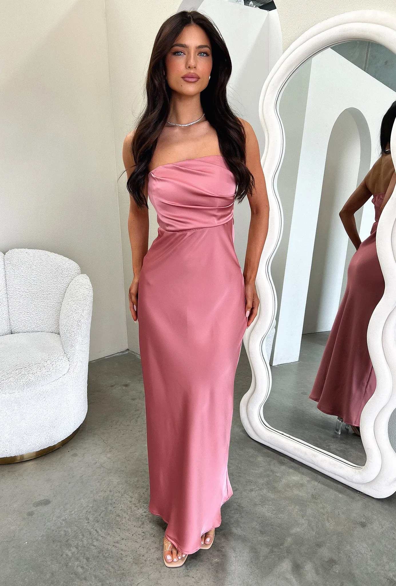 Elio Strapless Satin Maxi Dress - Rose Fashion Icon
