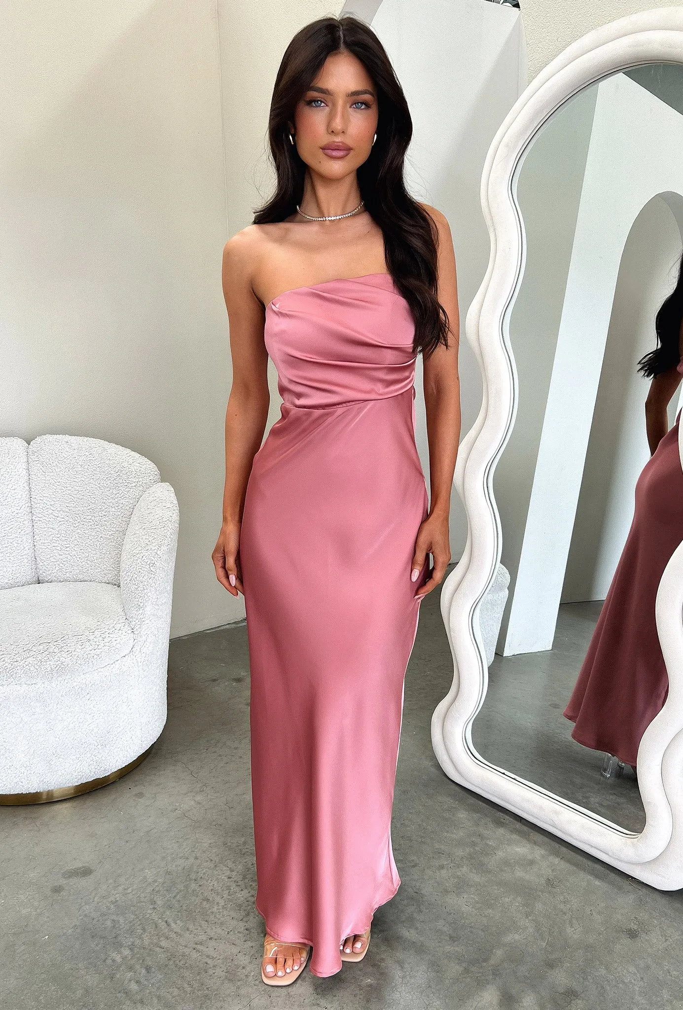 Elio Strapless Satin Maxi Dress - Rose Fashion Icon