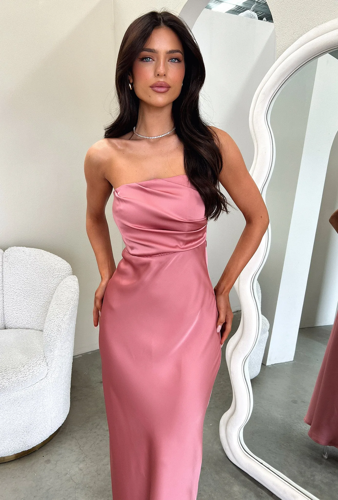 Elio Strapless Satin Maxi Dress - Rose Fashion Icon
