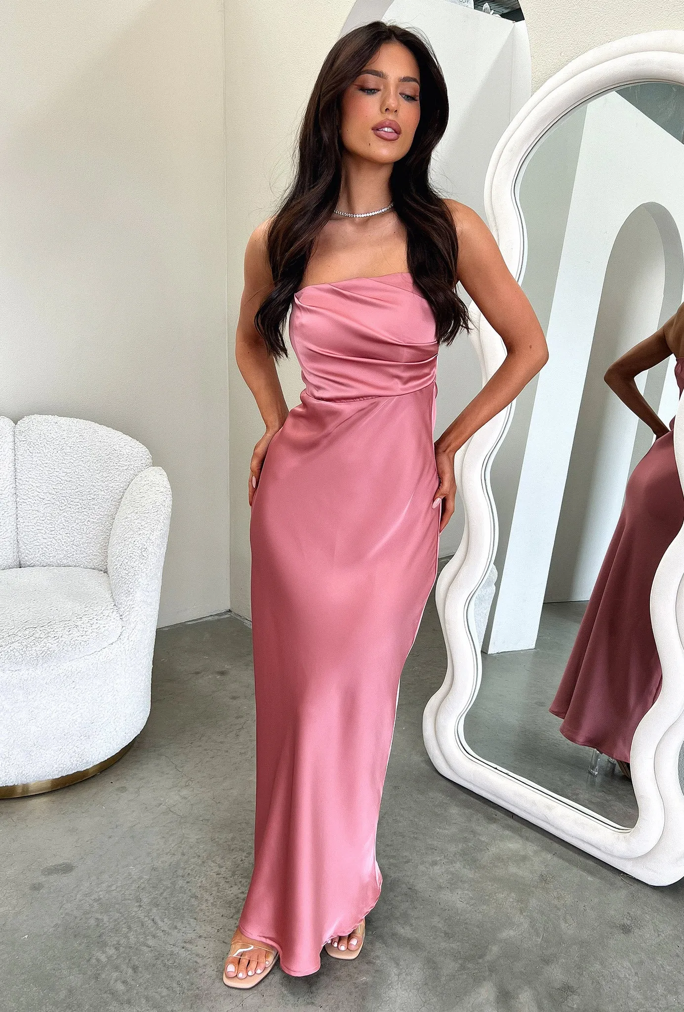 Elio Strapless Satin Maxi Dress - Rose Fashion Icon