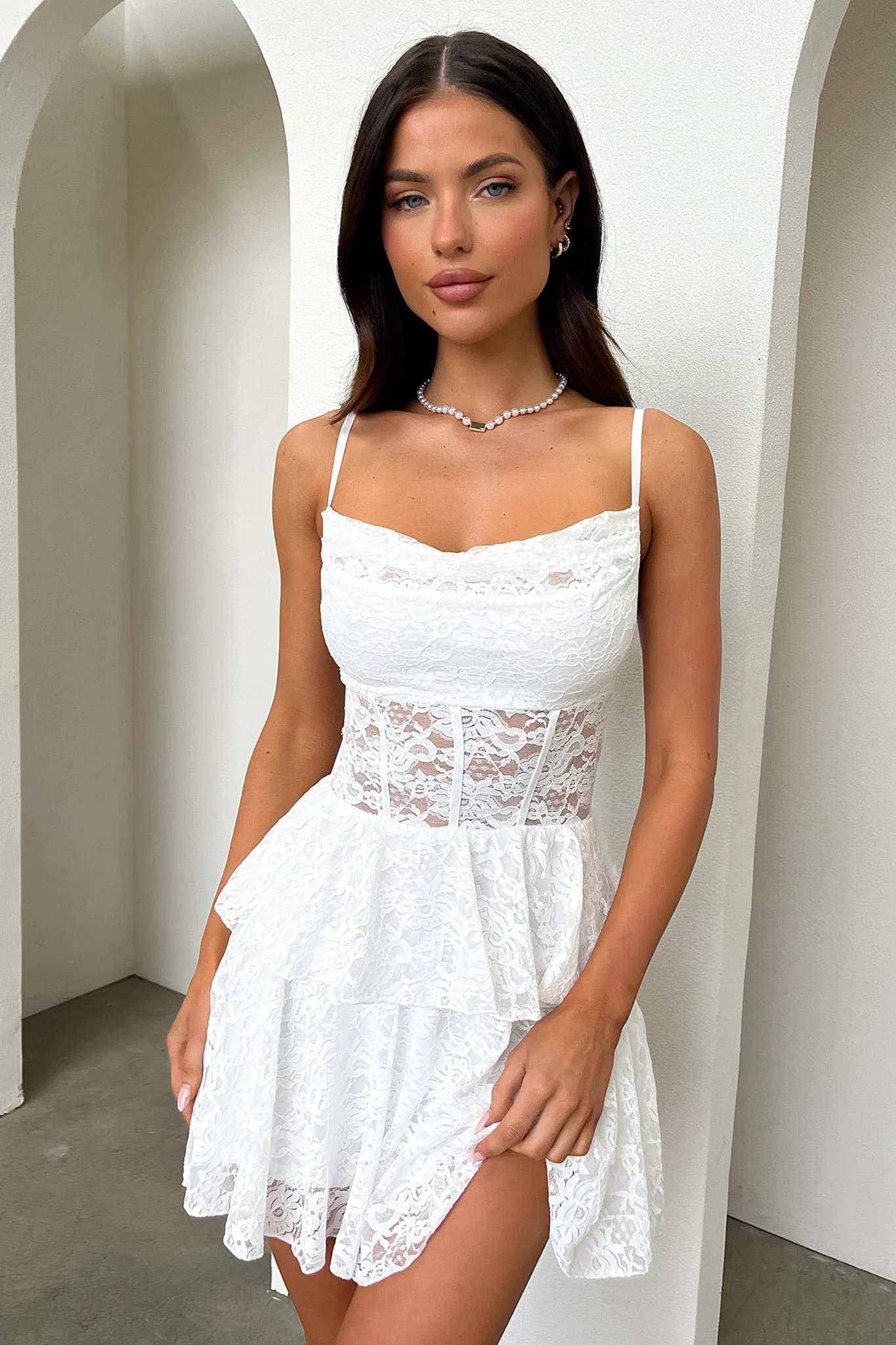 Embellished Hem Bloom Dress - White