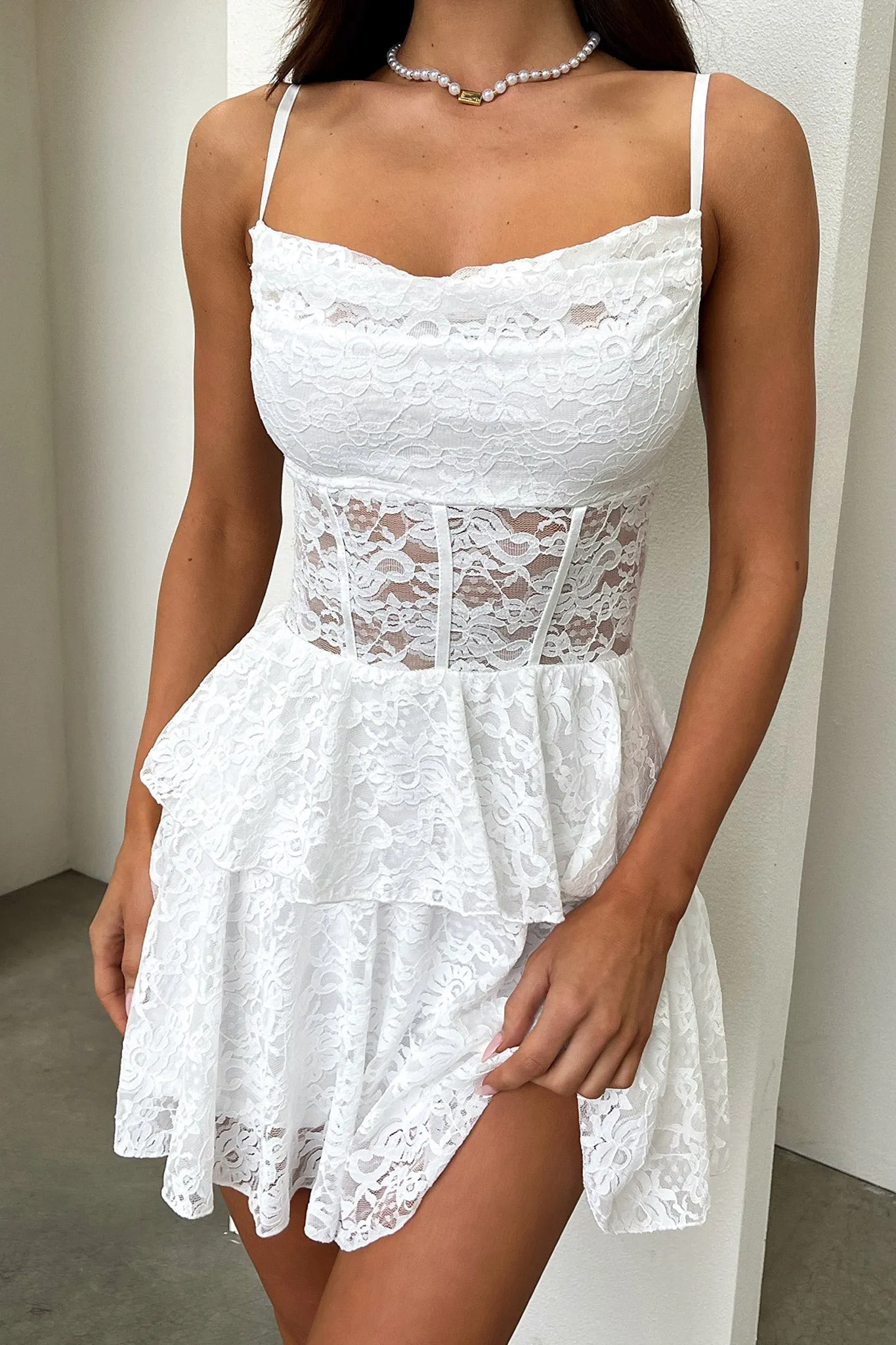 Embellished Hem Bloom Dress - White