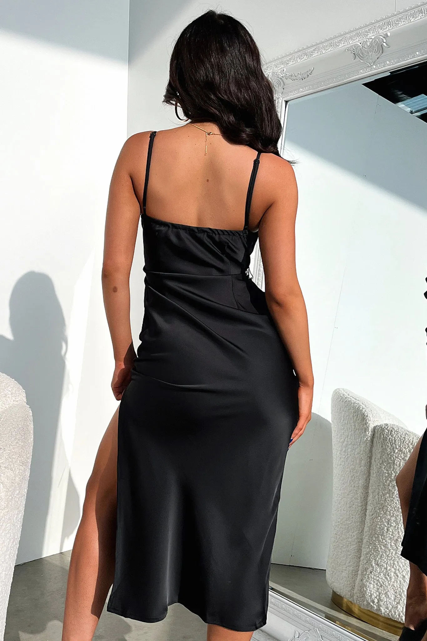 Embossed Print Anita Midi Dress - Black