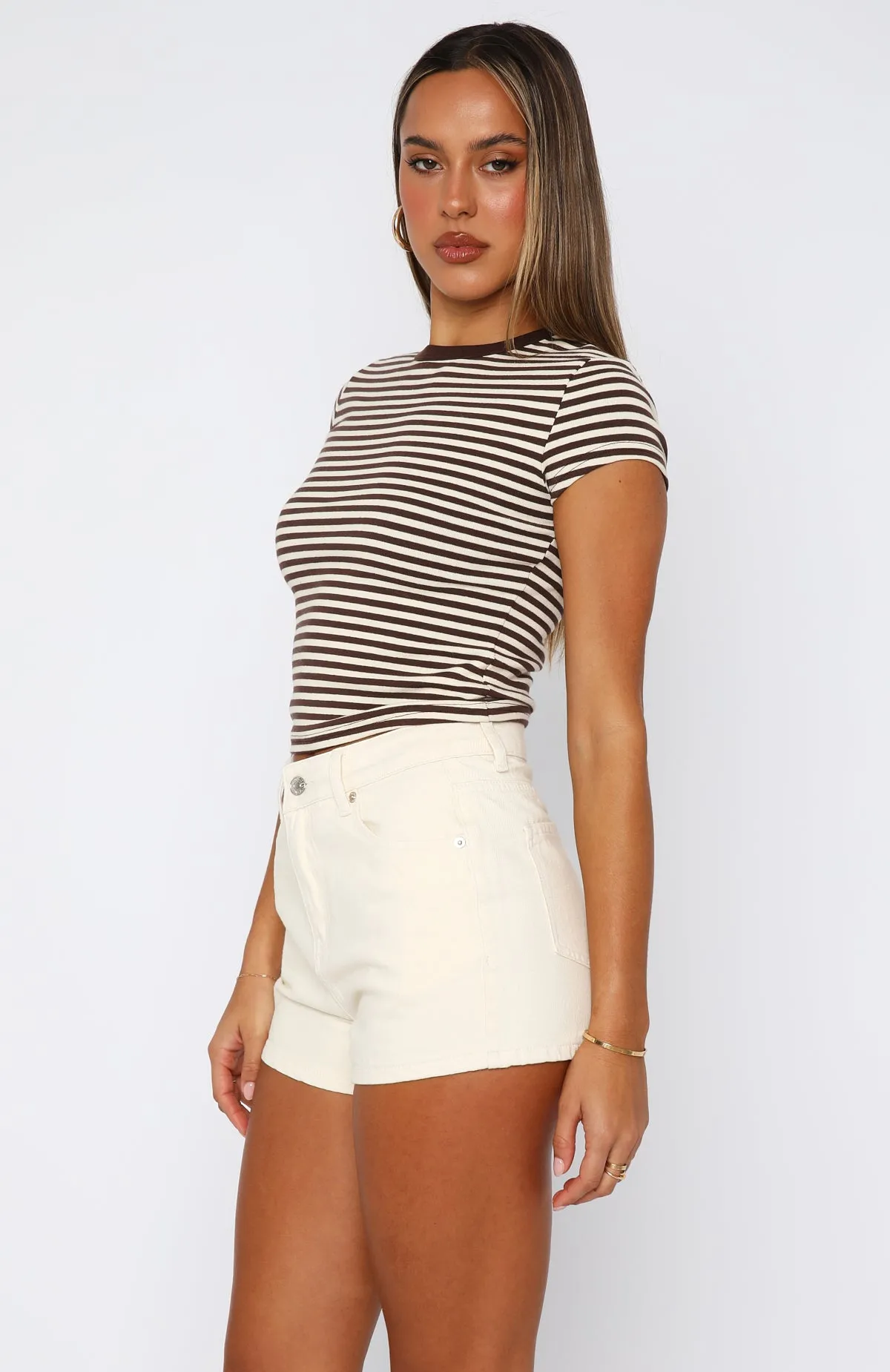 Emerson Denim Shorts Cream black slimming