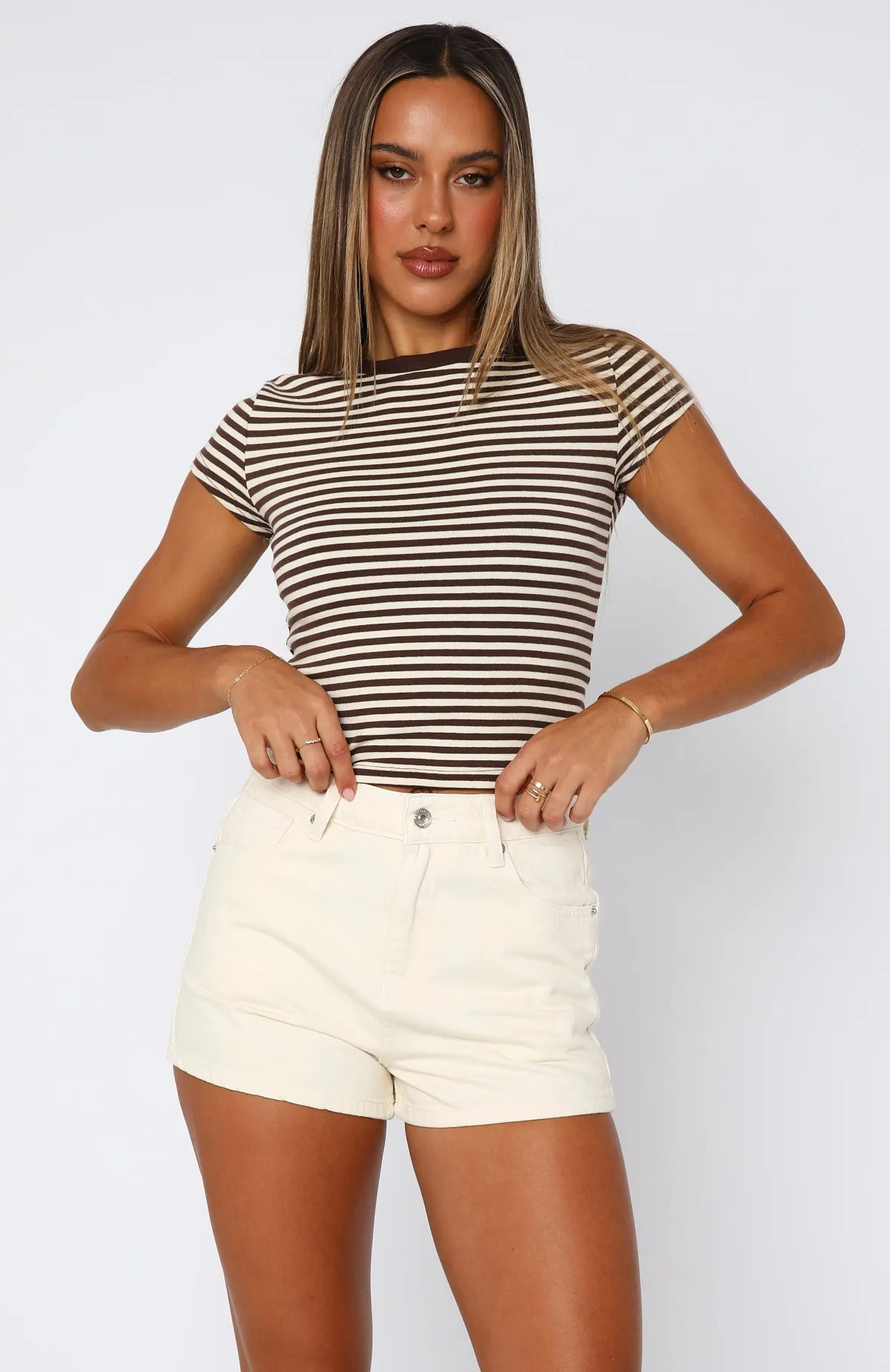 Emerson Denim Shorts Cream black slimming