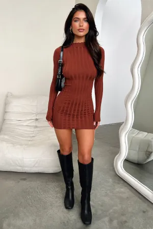 Bold Twist Emily Long Sleeve Turtle Neck Dress - Brown