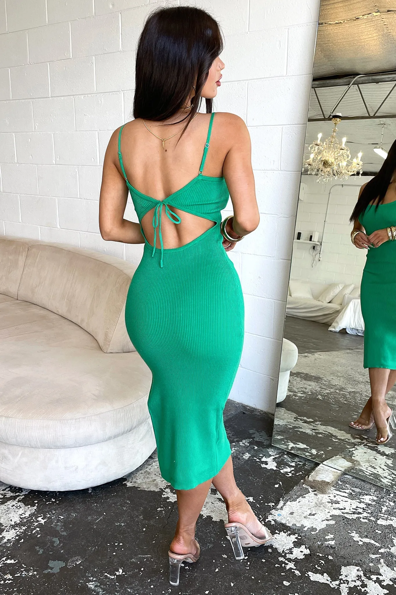 Erin Midi Dress - Dark Green Pastel Tones
