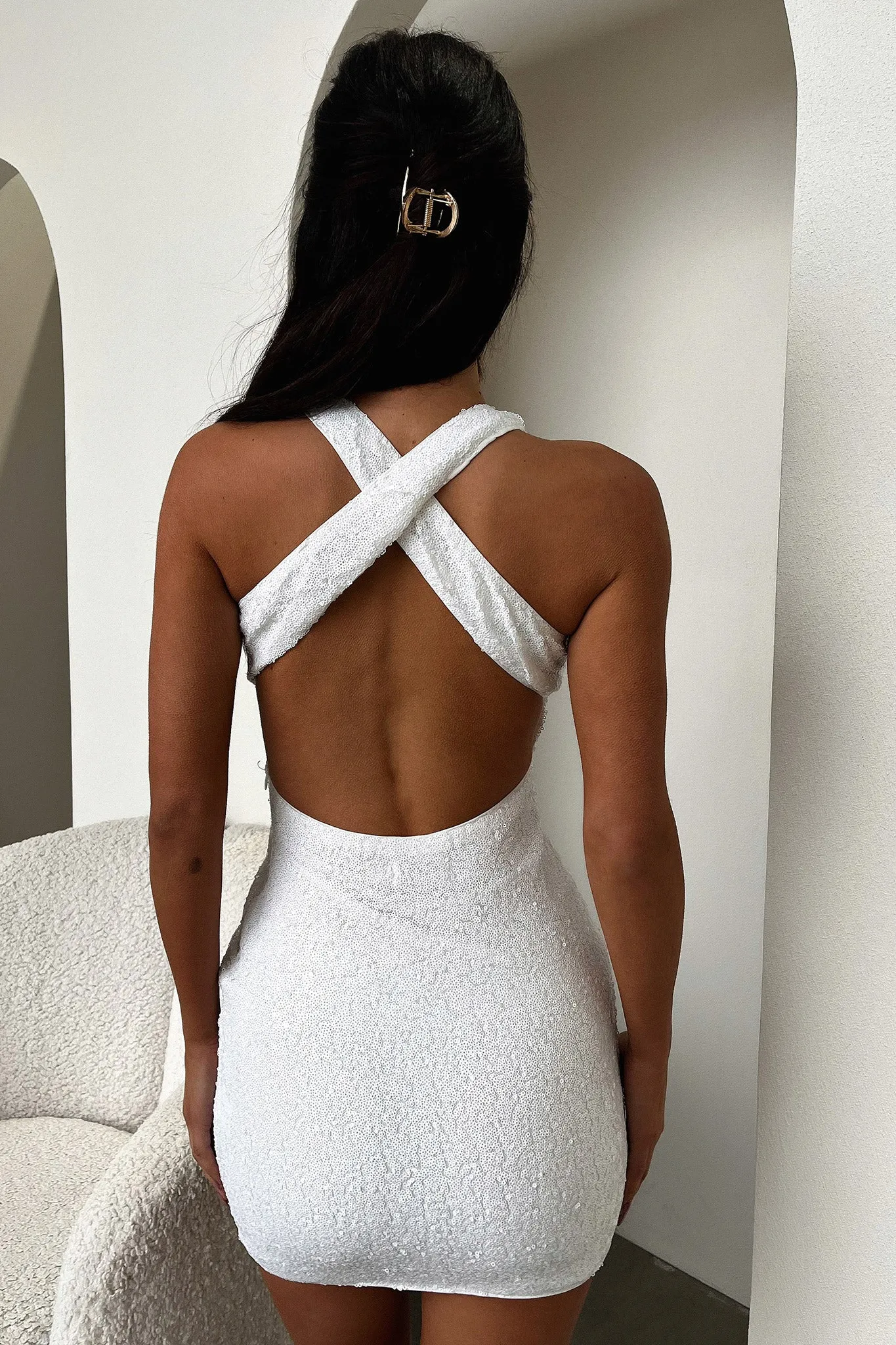Evanka Dress - White Sequin Luxe Kiss