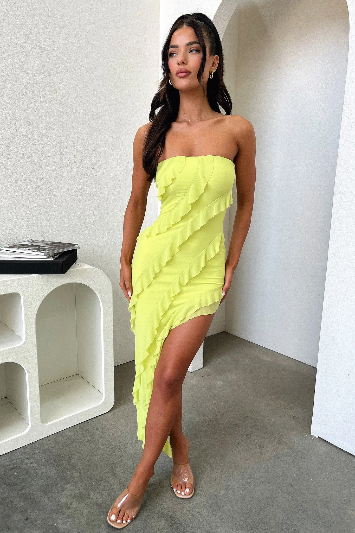 Evening Essential Jadore Strapless Ruffle Midi Dress - Lime