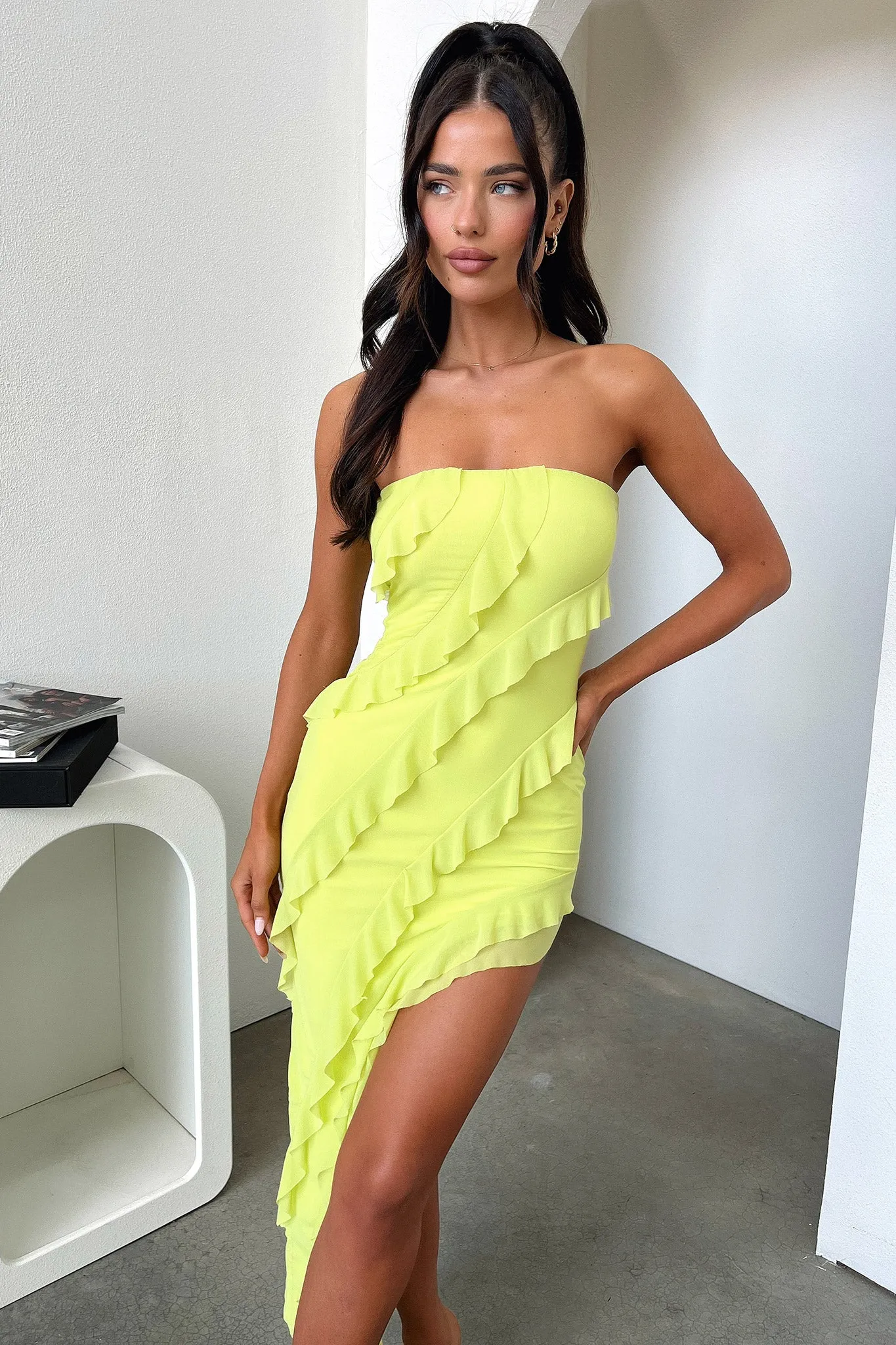 Evening Essential Jadore Strapless Ruffle Midi Dress - Lime