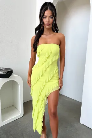 Summer Sun Jadore Strapless Ruffle Midi Dress - Lime