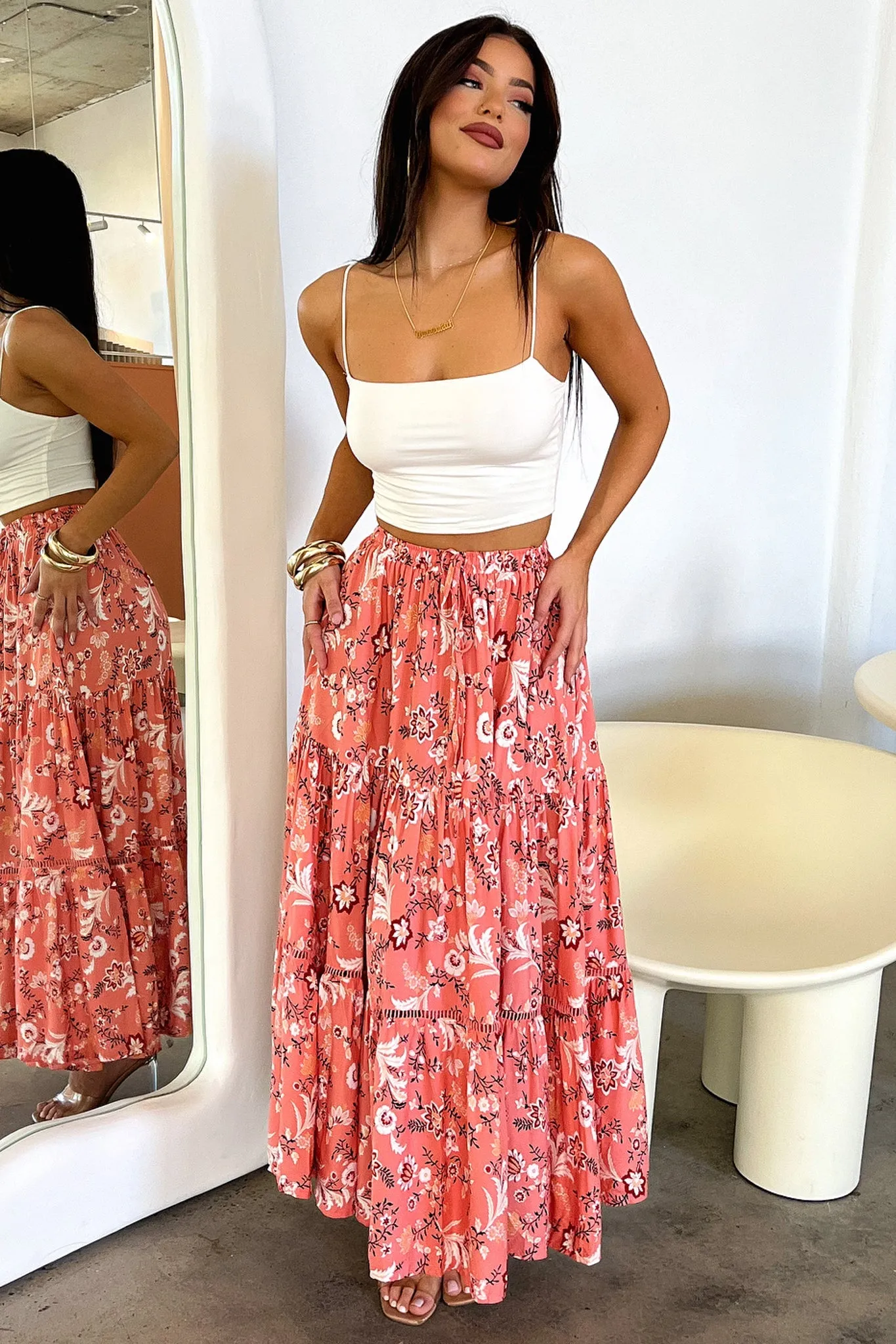 Everyday Ease Kei Maxi Skirt - Pink Floral