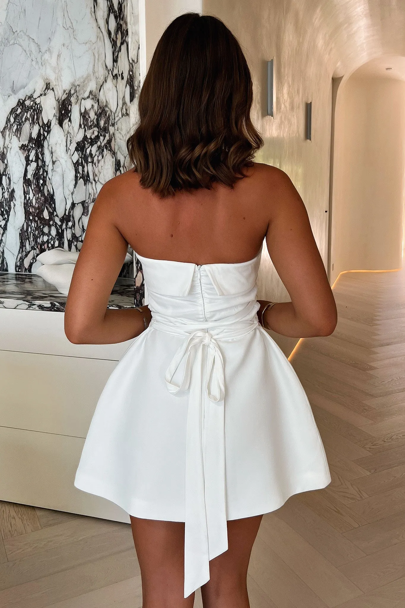 Evonne Strapless Mini Dress - White Slit Side