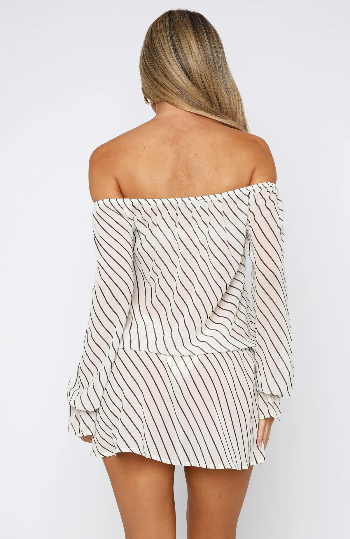 Fashionable Goods Back To Shore Long Sleeve Mini Dress Cream/Choc Stripe