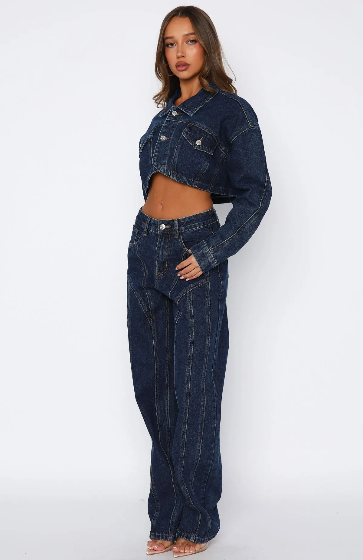 Fashionable Tailoring Did You Miss Me Mid Rise Straight Leg Jeans Dark Blue