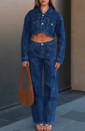 Did You Miss Me Mid Rise Straight Leg Jeans Dark Blue Casual and laid-back Simple and Trendy